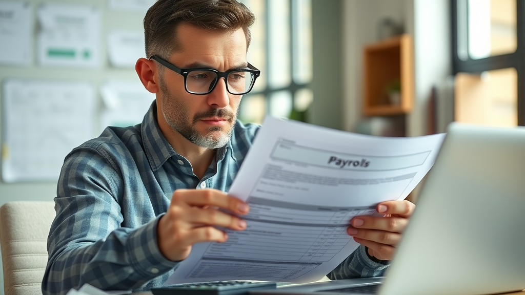 Small business owner reviewing payroll documents carefully to avoid payroll tax mistakes for SMBs