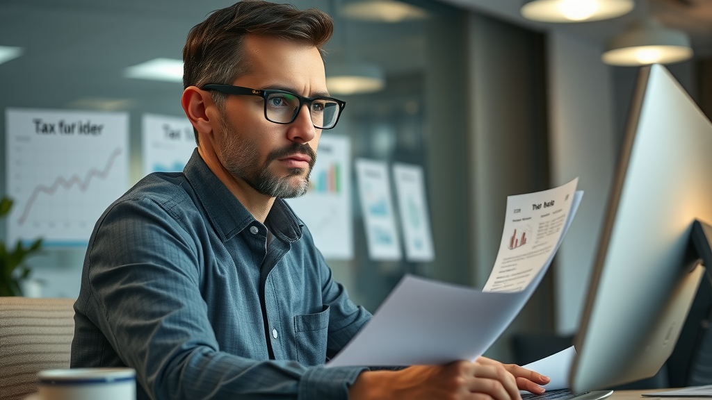 Accountant analyzing payroll tax data for payroll tax savings for SMBs in a modern office environment
